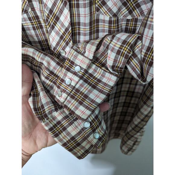 Vintage 70's Ely Plains Western Style Plaid Shirt Pearl Snap Buttons - Picture 6 of 9